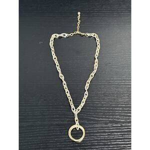 Gold Silver Two Tone Twisted Cable Chain Adjustable Necklace Open Circle Pendant